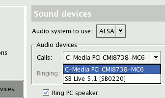 Skype ALSA configuration window